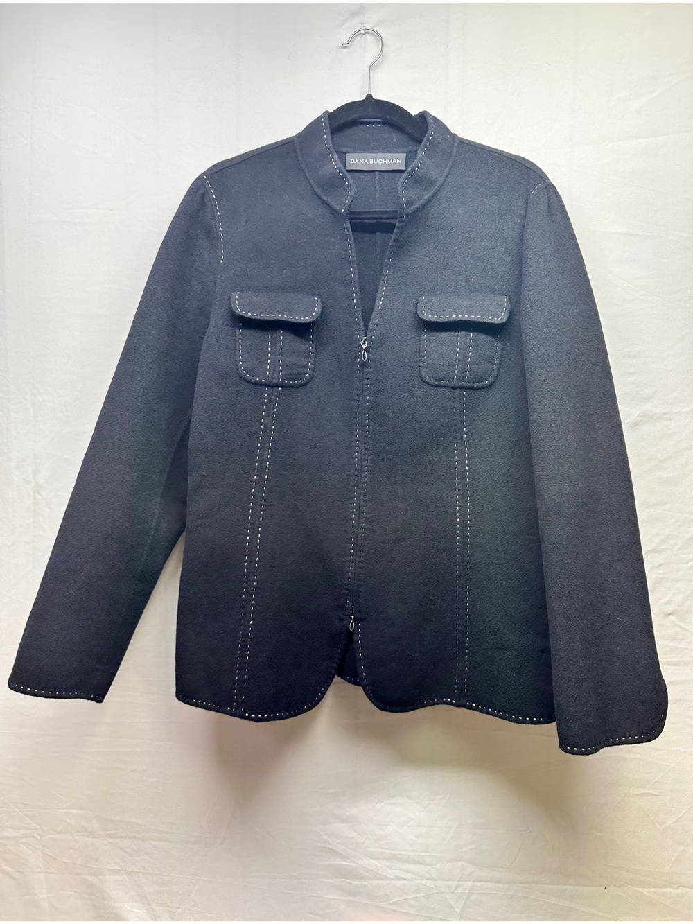 Dana Buchman Black Wool Zip-Front Shirt Jacket
